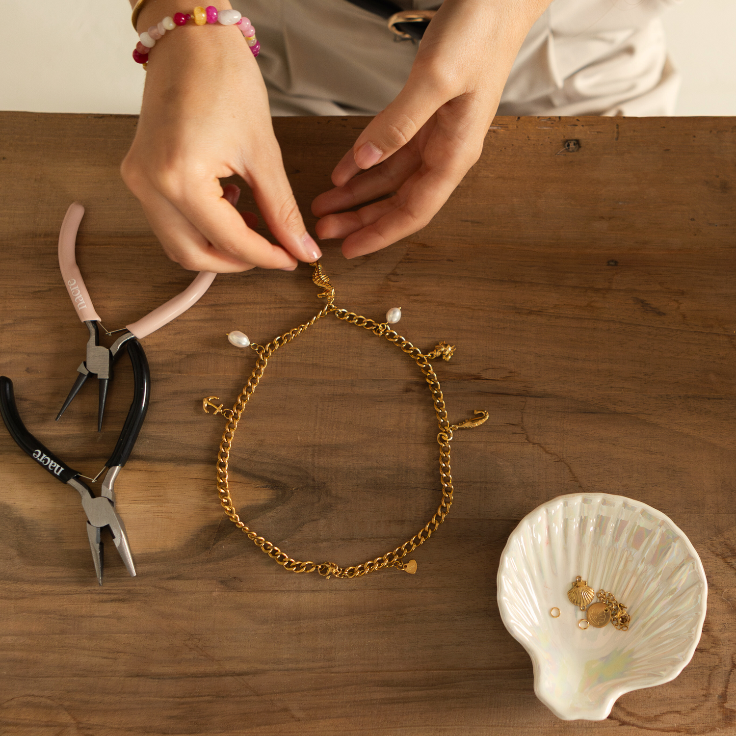 Woman making jewelry